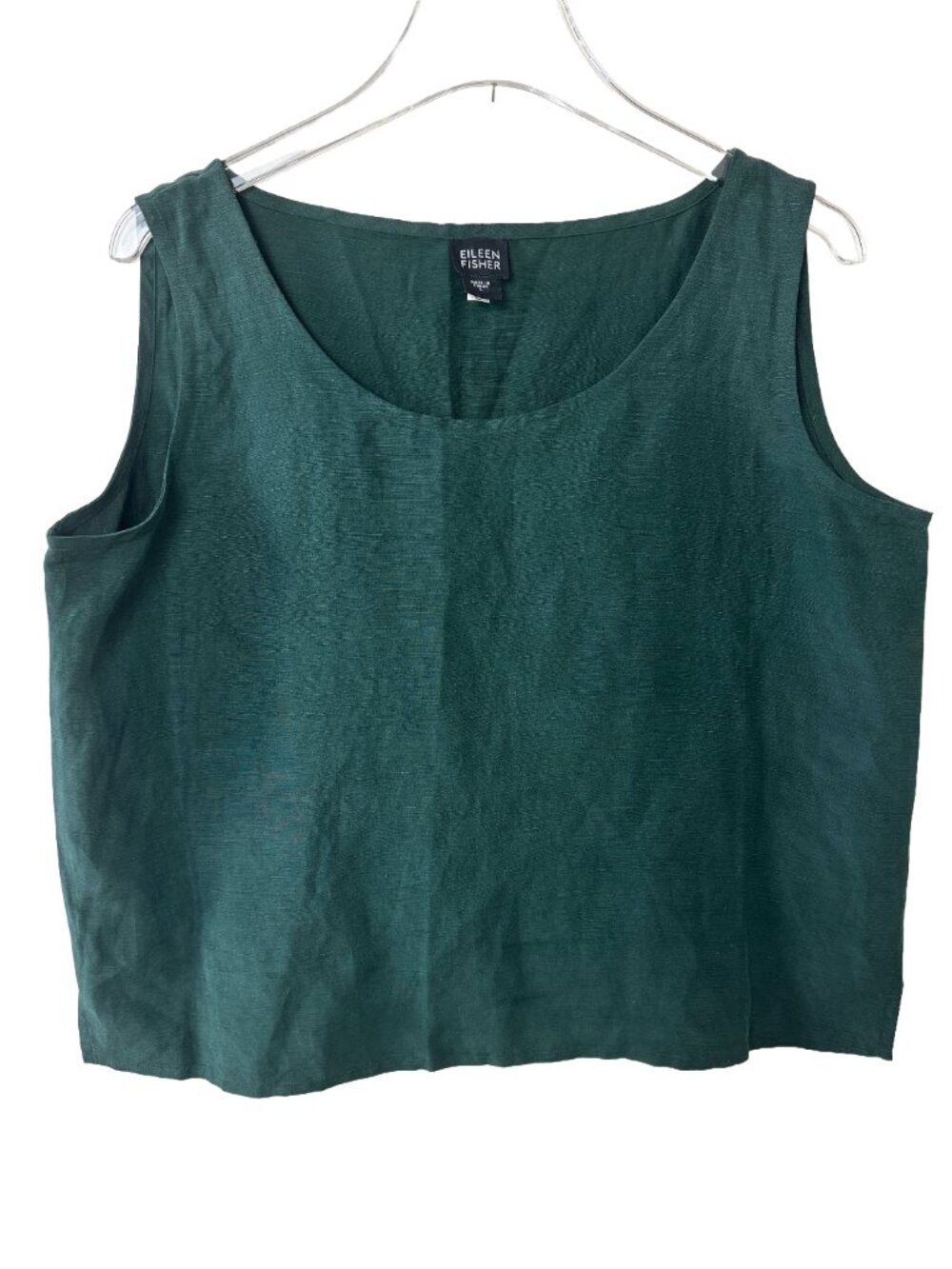 Eileen Fisher Linen Silk Crop Tank Size Large Emerald Green Lagenlook